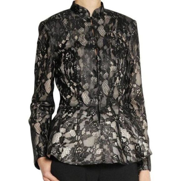 Alice + Olivia Polly Silk Blend Lace High Neck Blazer Sz S - Picture 1 of 9